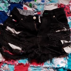 Tommy Hilfiger Black Distressed Cutout Denim Shorts